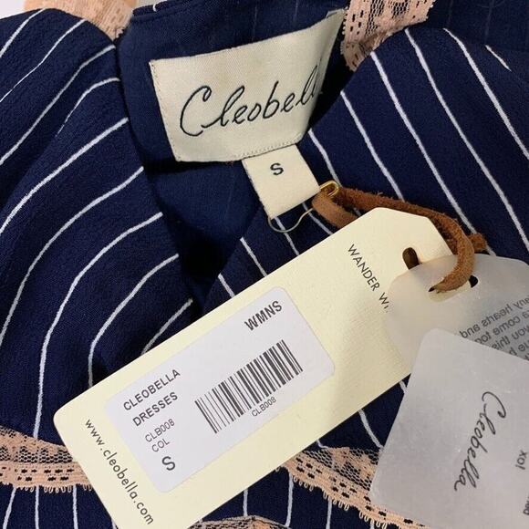 Cleobella Maxi Lace Inset Bodice Striped Dress S Navy Blue 56" - Picture 8 of 8